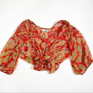 World Market Red Printed Blouse S/M